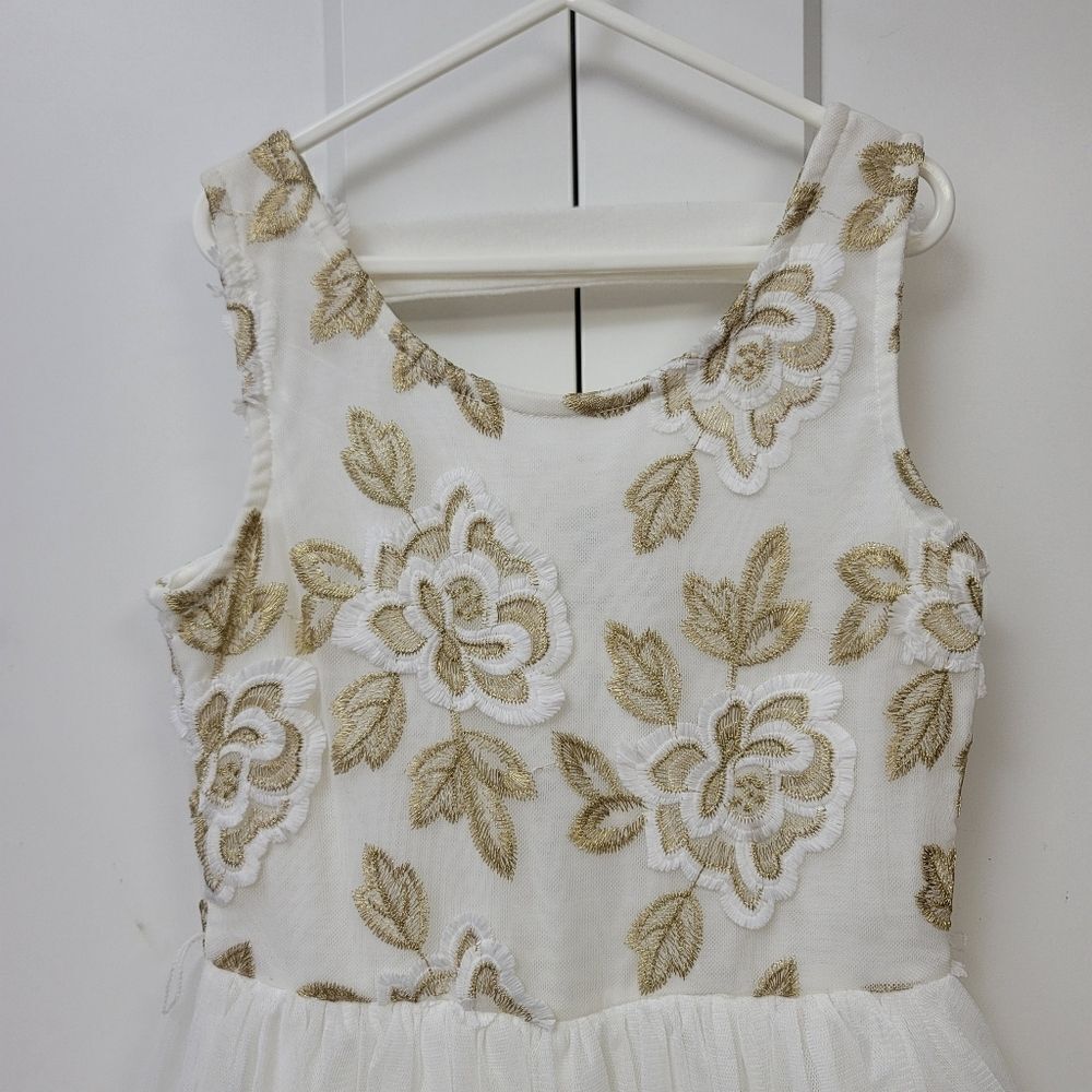 Lily Bleu girls dress with tulle skirt and gold accent flowers, 10 - Picture 4 of 6